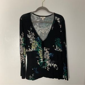 Style & Co Bohemian Floral Print Long Sleeve Blouse